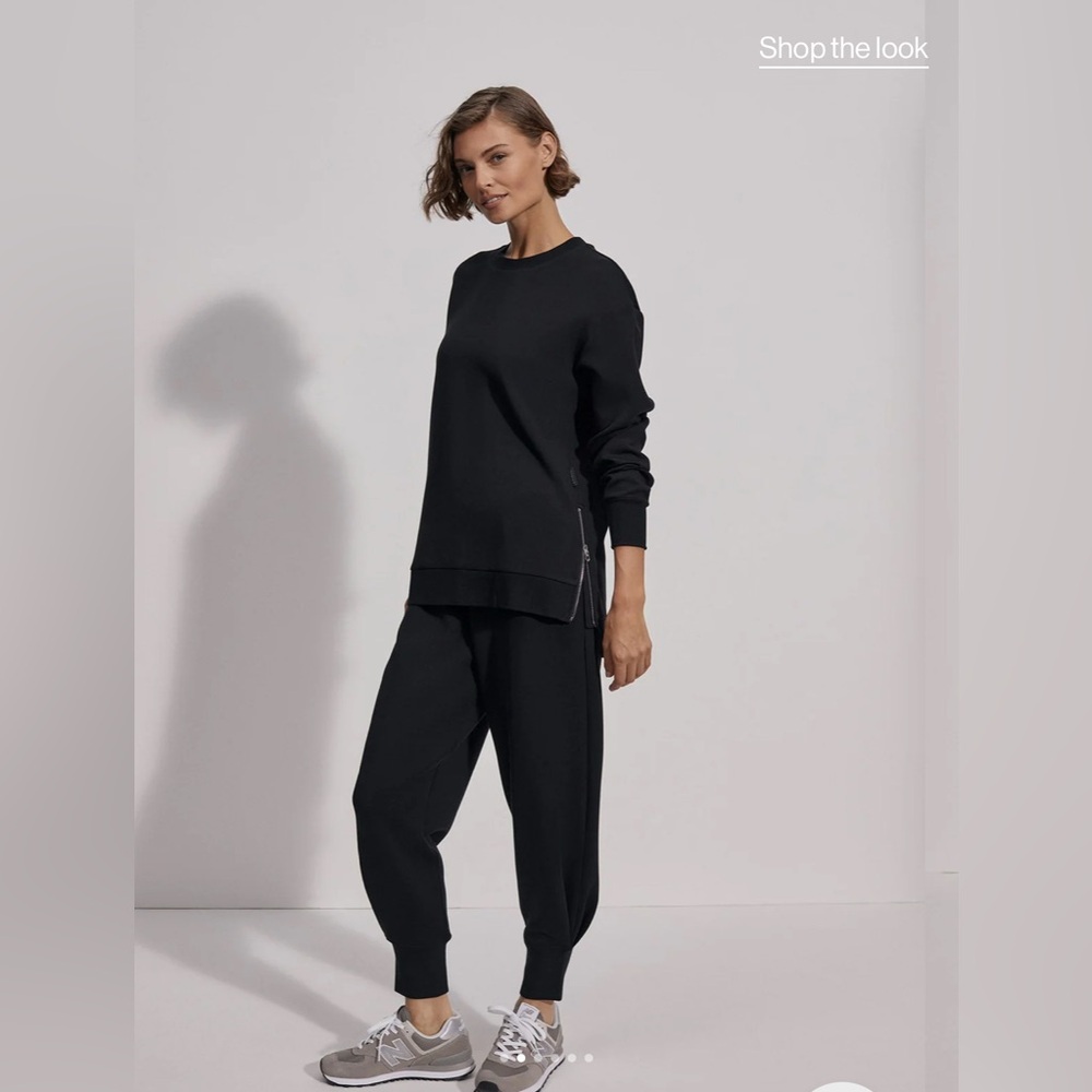 NWOT Varley Charter Sweat 2.0 (black sweater with silver hem zips, relaxed fit)